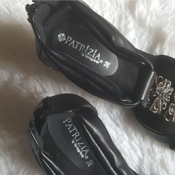 Patrizia by Spring Step Poppy Sandals Black Zip Heel Wedge Shoes Sz 36 US Sz 6 - Picture 10 of 12